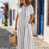 Chloé | Midi-pituiset raitamekko, jossa solmittava kaulus ja taskut