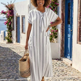 Chloé | Midi-pituiset raitamekko, jossa solmittava kaulus ja taskut