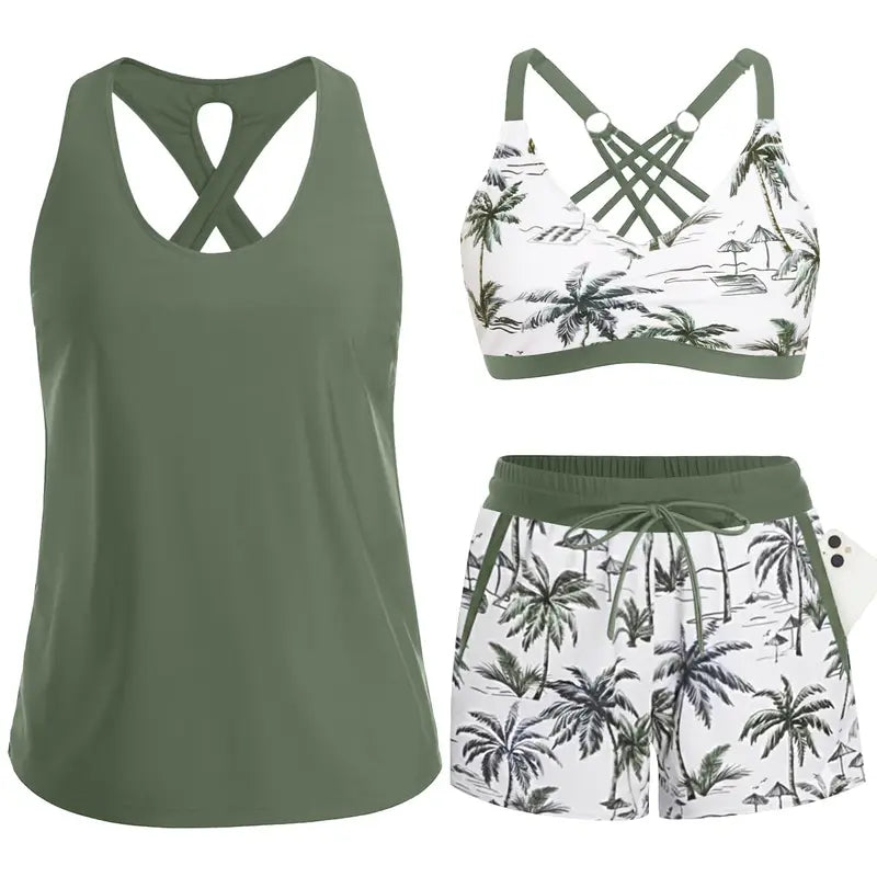 Mariana | Kolme osaa sisältävä urheilullinen tankini, jossa on taskut