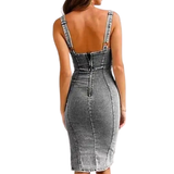 Tuotekuva – TATIANA™ – Tyylikäs denim midimekko halkiolla