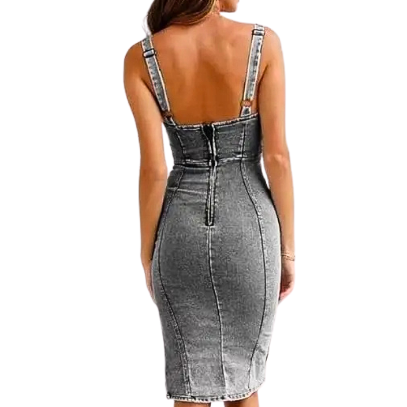 Tuotekuva – TATIANA™ – Tyylikäs denim midimekko halkiolla