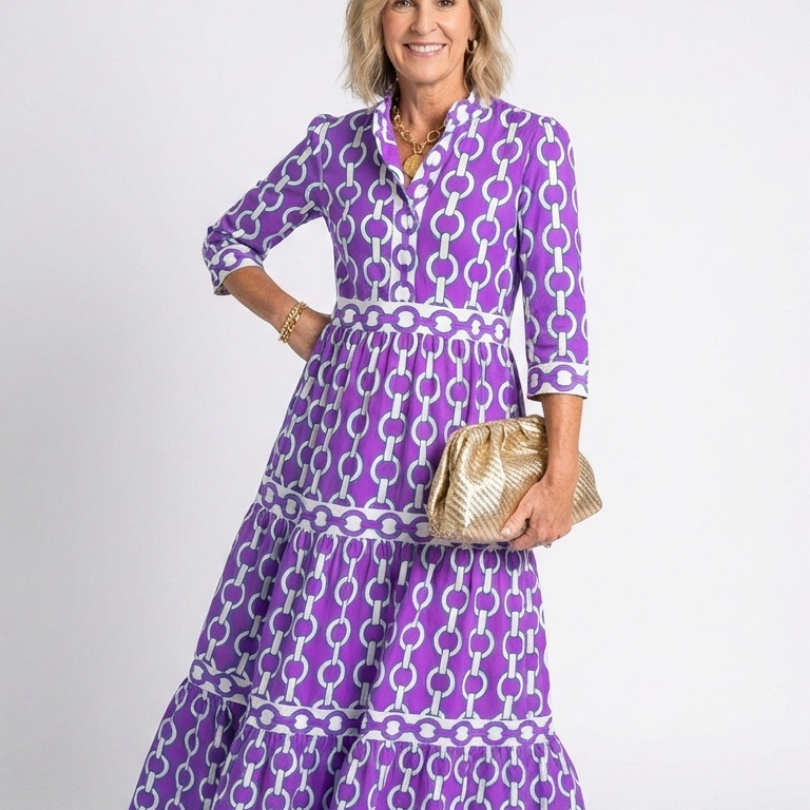 Pauline | Kolmen neljänneksen hihoilla varustettu midi-mekko ja ketjumalli