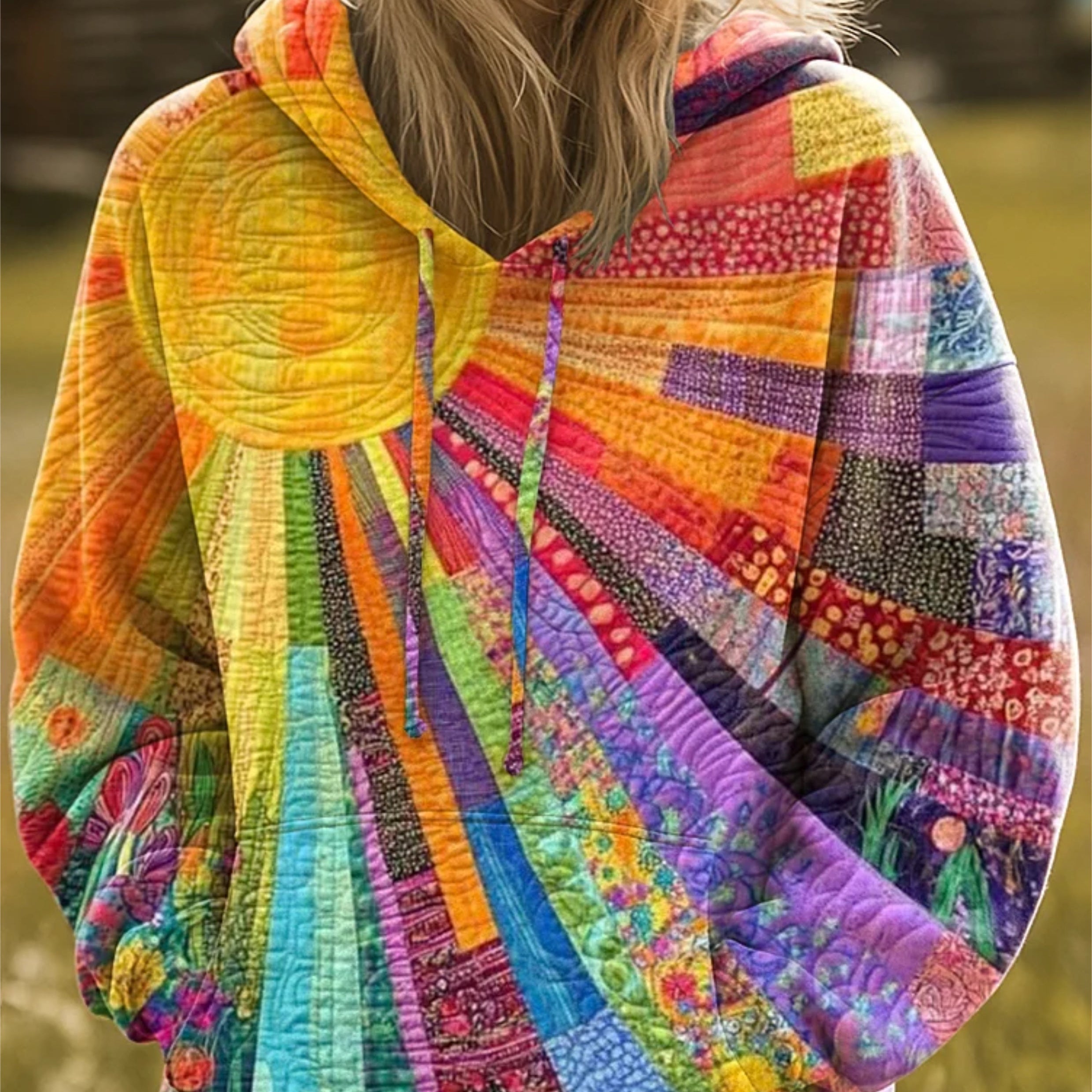 Tuotekuva – Laura™ – Patchwork-kuvioinen boho-henkinen huppari