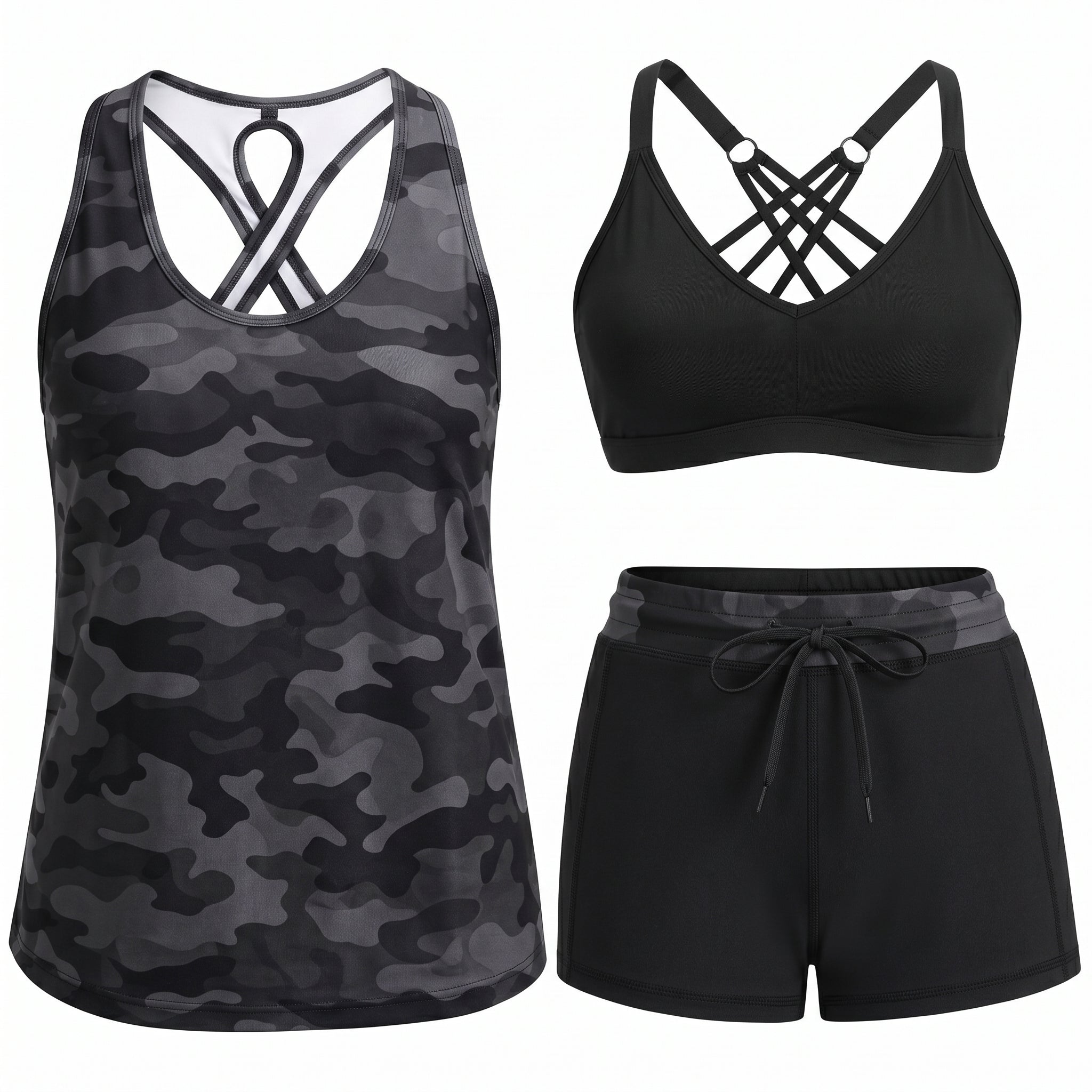 Mariana | Kolme osaa sisältävä urheilullinen tankini, jossa on taskut