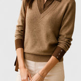 Tuotekuva – Camila – Naisten neule V-pääntiellä ja kauluksella